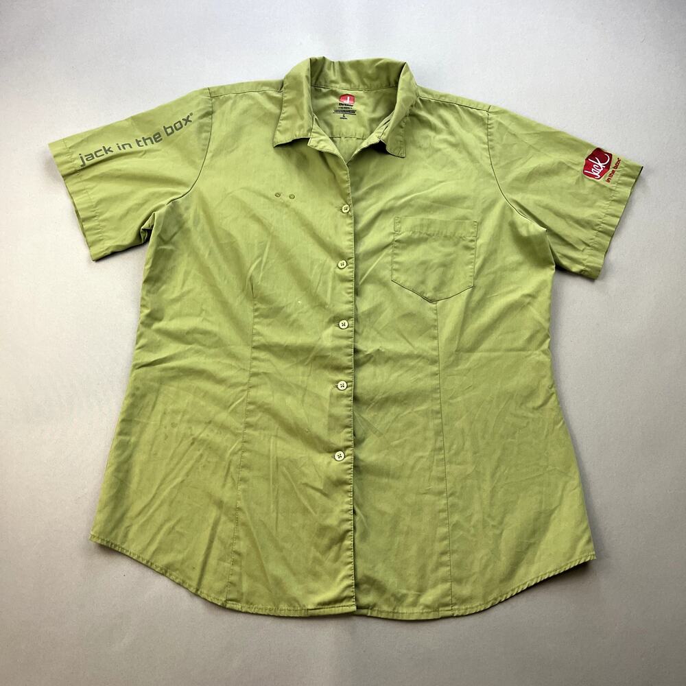 Vintage Jack In The Box Shirt Uniform Womens Large Green Button Up Employee y2k
